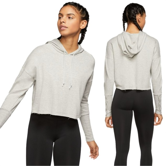 Nike Dri-Fit Yoga Luxe Cropped Hoodie Pullover Oversized Soft Knit in Gray L - Picture 1 of 14